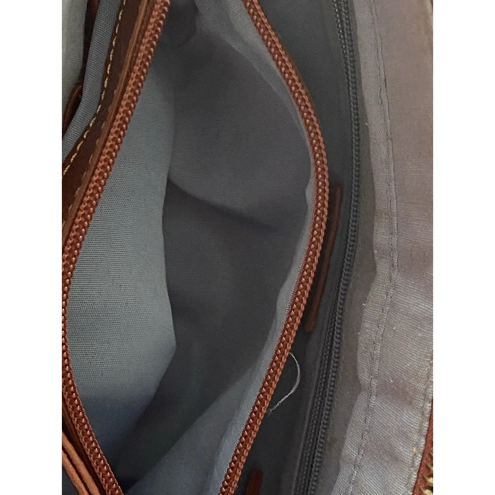 Vtg DOONEY & BOURKE Beige/Tan‎ SIGNATURE JACQUARD Canvas/Leather SATCHEL